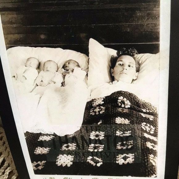 Post Mortem Reprint Photo Babies Stillborn Mom Died Past Odd Bizarre - Picture 1 of 11